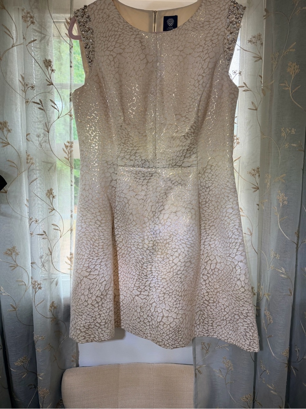 Vince Camuto Cream and Gold  Brocade Sheath Dress